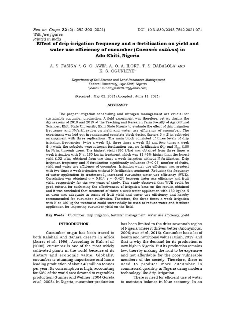 Effect of Drip Irrigation Frequency and N-Fertilization On Yield and ...