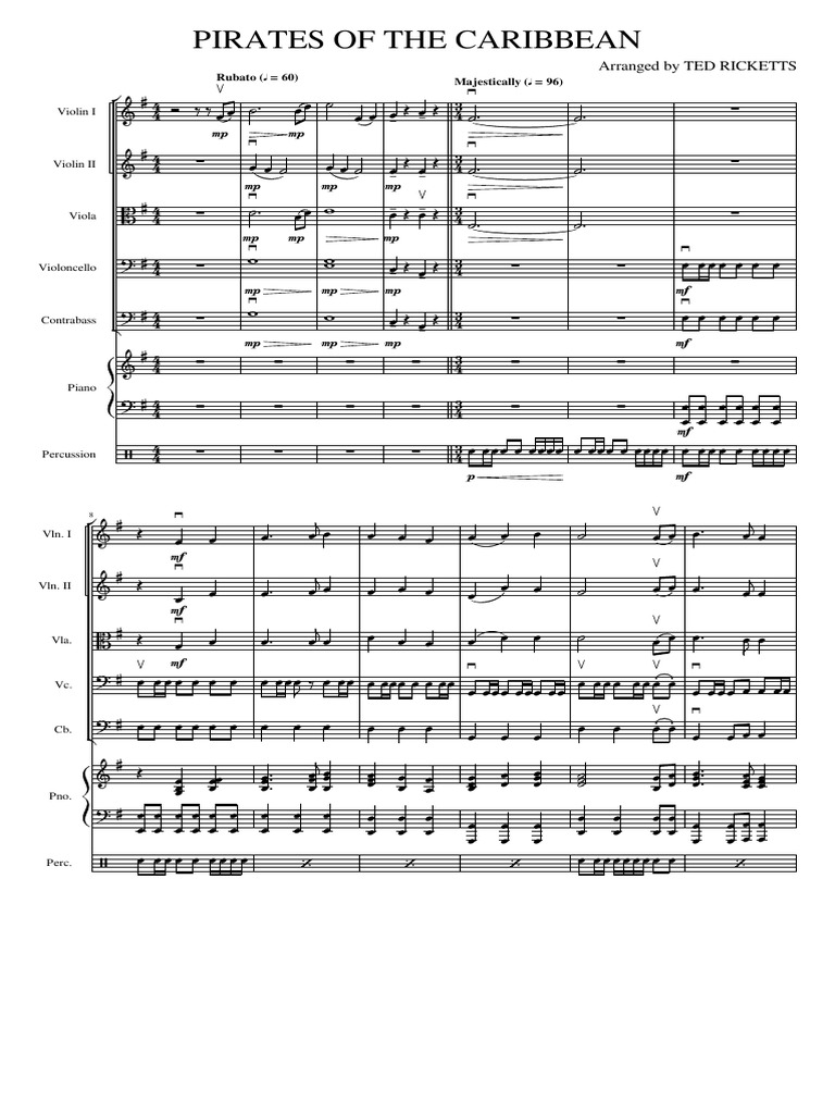 PIRATES of The CARIBBEAN Orchestra Arranged by Ted Ricketts | PDF ...