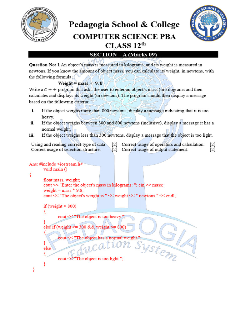 C++ Programs for Mass and Student Marks | PDF | Weight | Mass