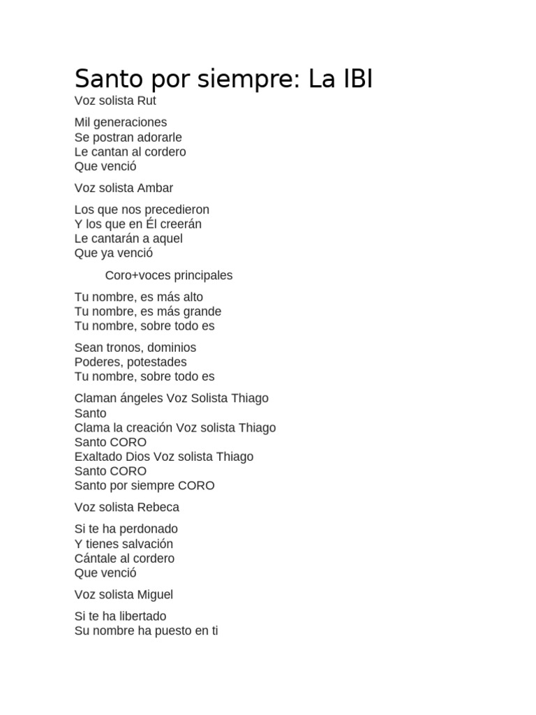 Letra de "Santo por Siempre" | PDF