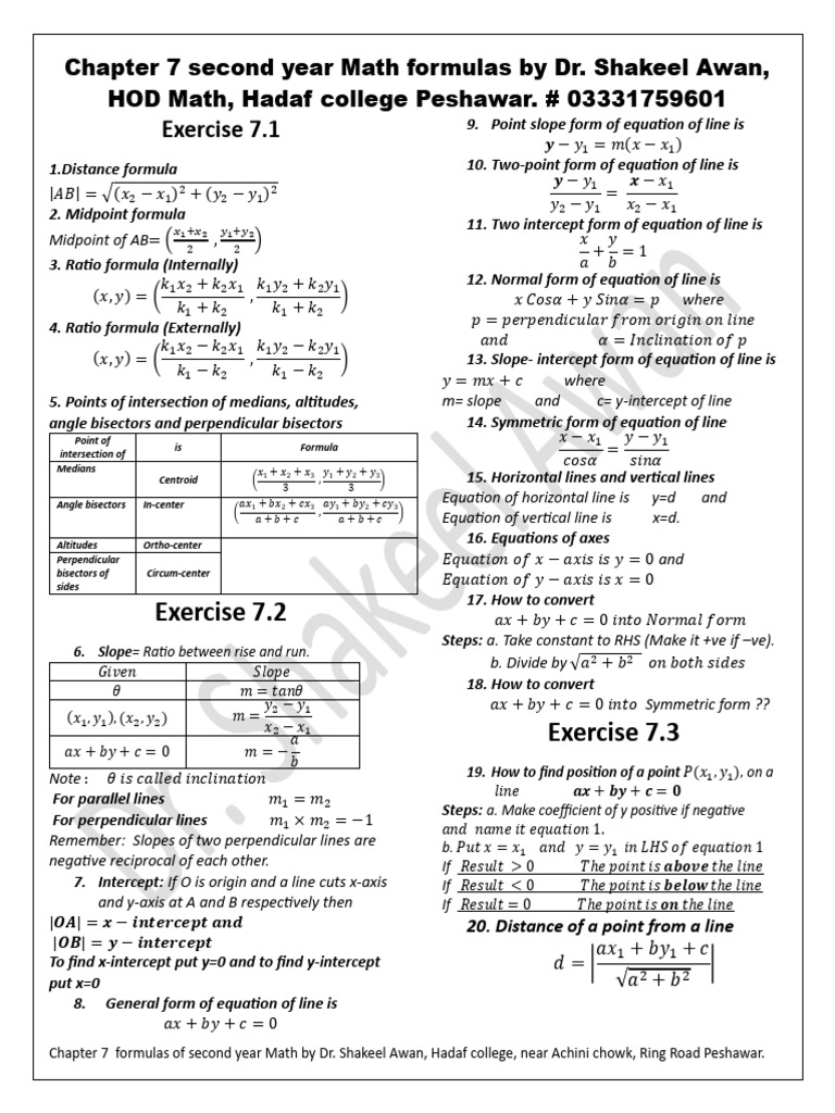 Second Year Math Formulas Overview | PDF | Perpendicular | Line (Geometry)