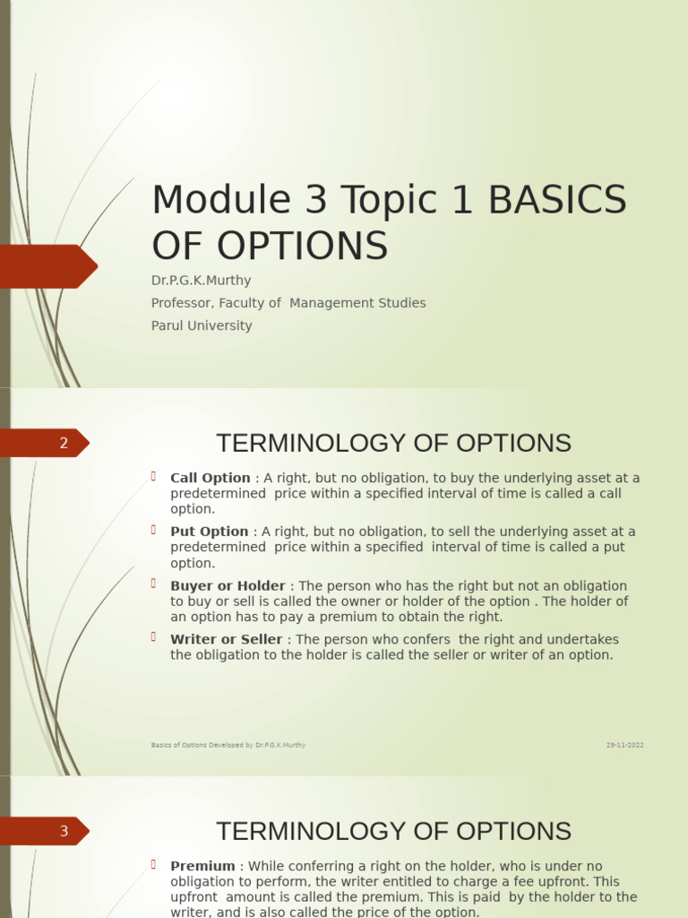 Understanding Options Terminology | PDF | Option (Finance) | Put Option