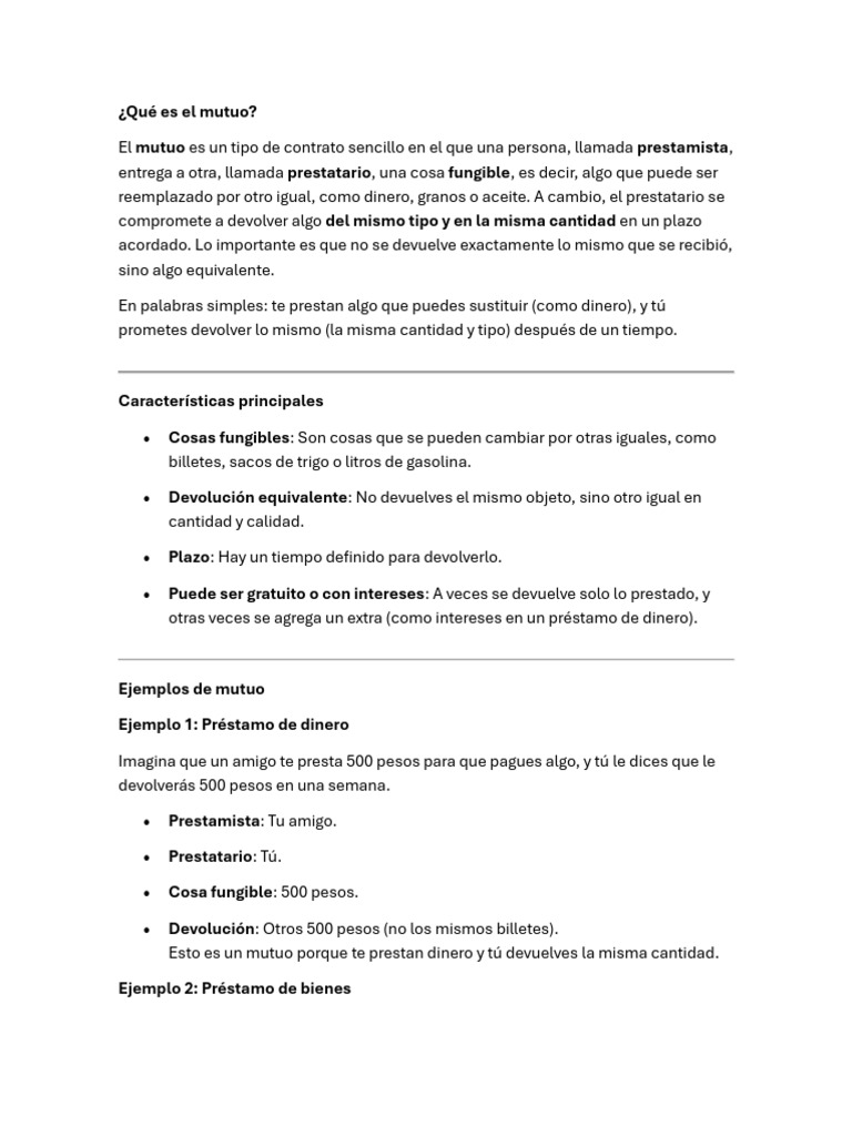 Definición de mutuo y ejemplos | PDF | Economía monetaria | Dinero