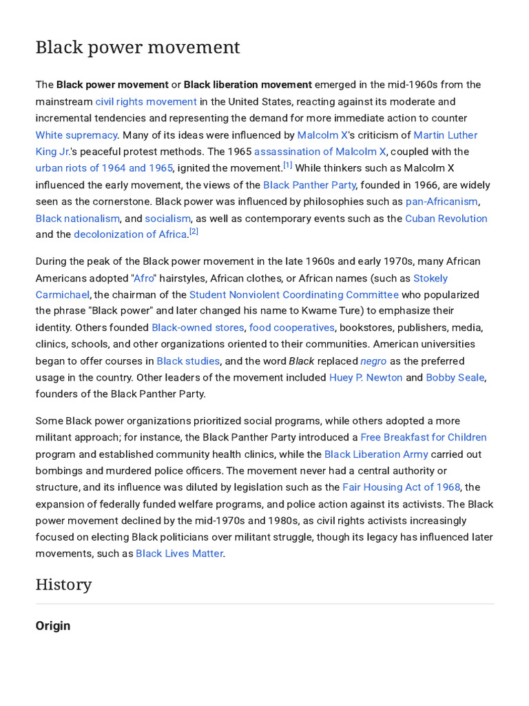 Overview of the Black Power Movement | PDF | Black Power | Black ...