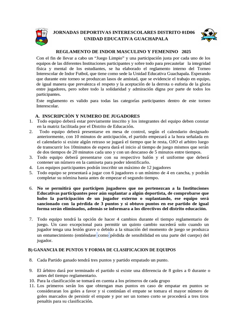 Reglamento Torneo Indor 2025 | PDF | Árbitro | Reglas y regulaciones ...