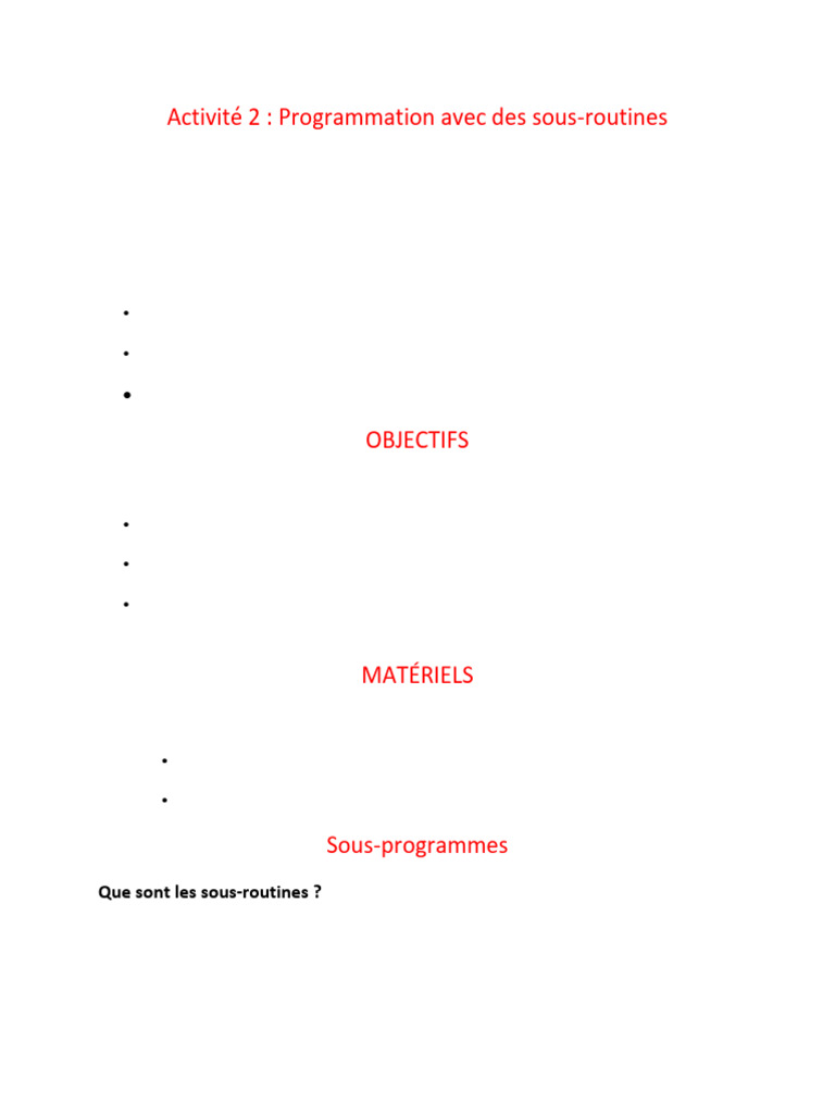 Sous-routines en programmation robotique | PDF | Programme informatique ...