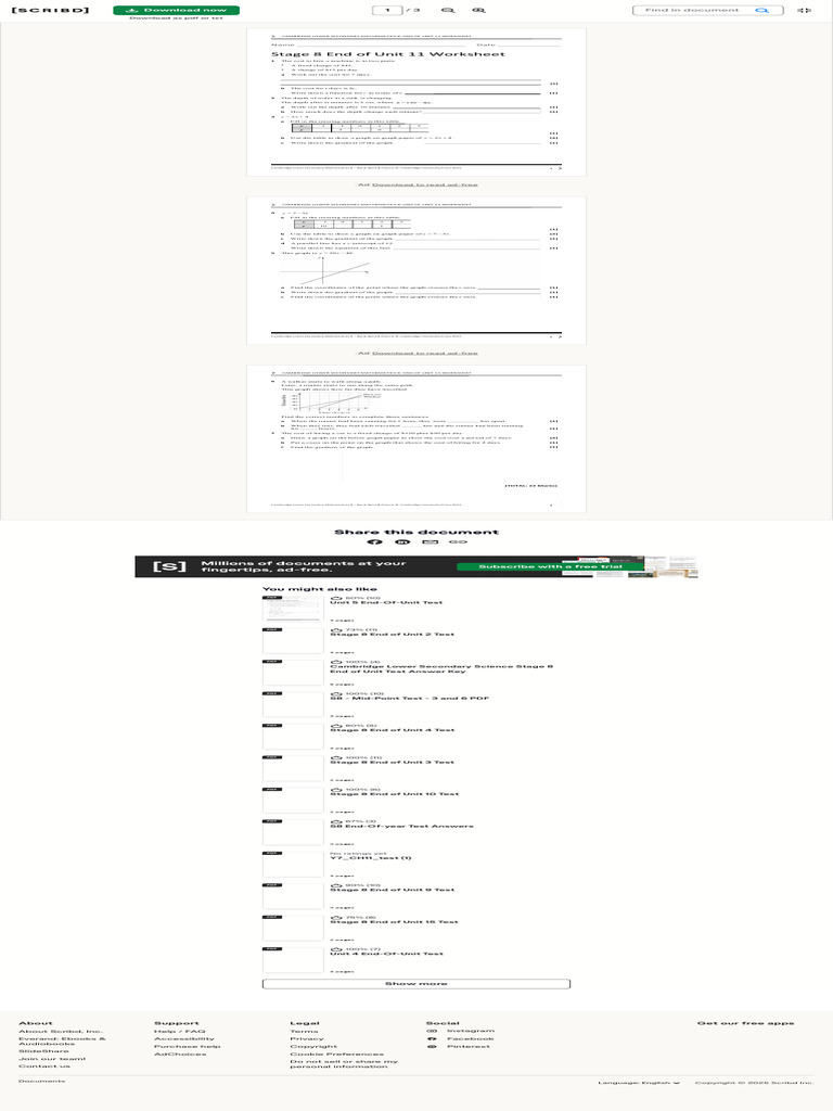 Stage 8 End of Unit 11 Worksheet PDF Mathematical Concepts Applied ...