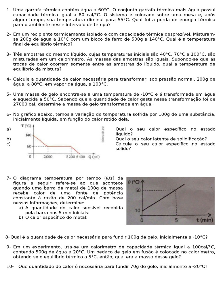 Exercícios de Calorimetria e Energia Térmica | PDF | Calor | Termodinâmica