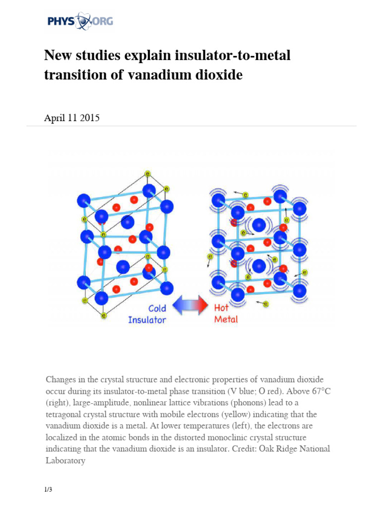 2015 04 Insulator To Metal Transition Vanadium Dioxide | PDF | Crystal ...