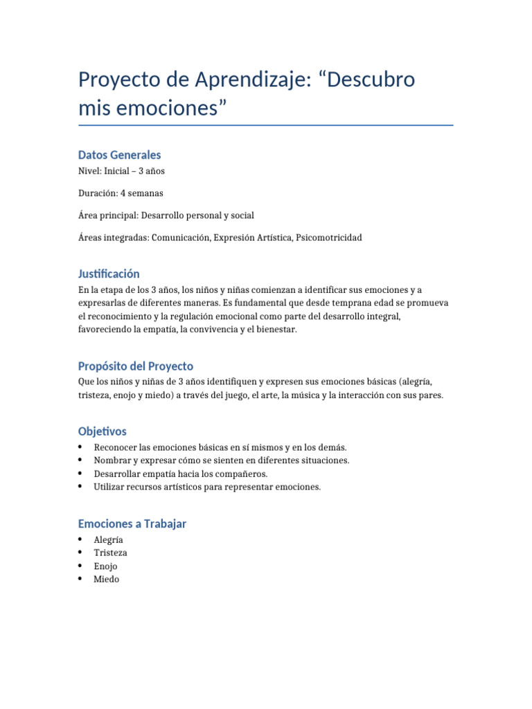 Proyecto de Emociones para Niños de 3 Años | PDF | Las emociones | Empatía