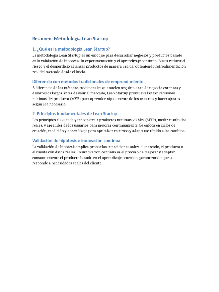 Resumen de la Metodología Lean Startup | PDF