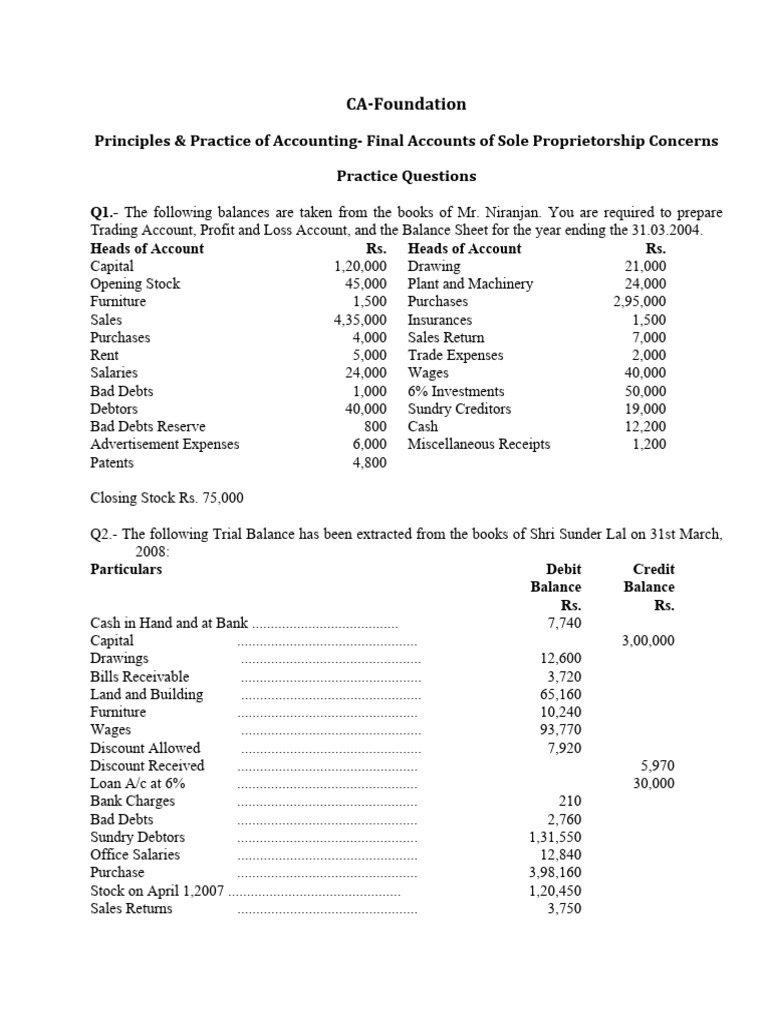 Final Accounts Preparation Practice | PDF | Expense | Debits And Credits