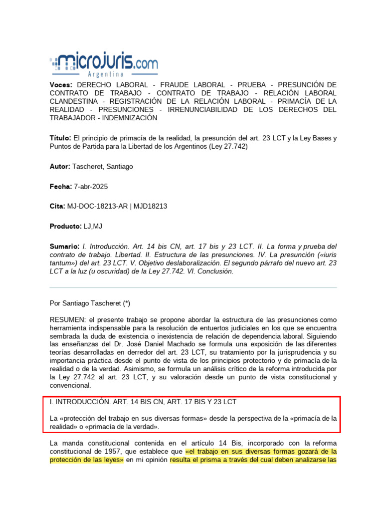 Primacía de la realidad en la LCT | PDF | Derecho laboral | Justicia