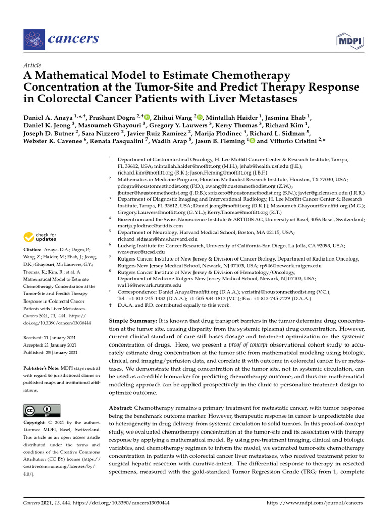 Chemotherapy Response Model for Colorectal Cancer | PDF | Chemotherapy ...
