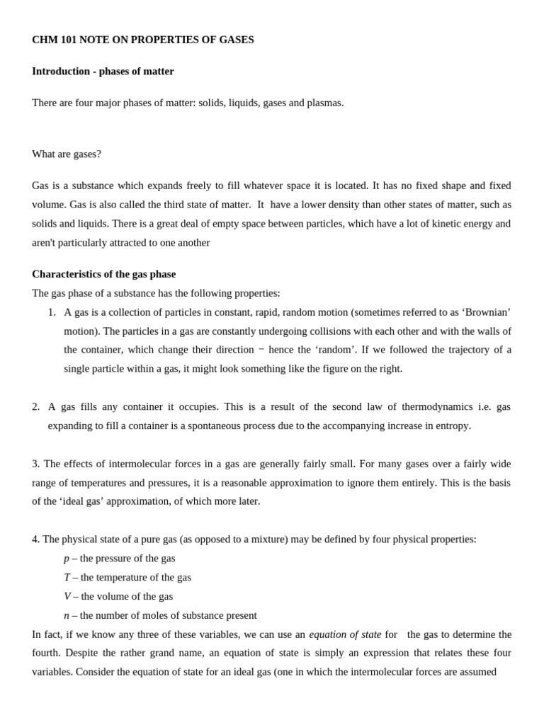 CHM 101 Notes On Properties of Gases - Docx 2023 - 094727 | PDF | Gases ...