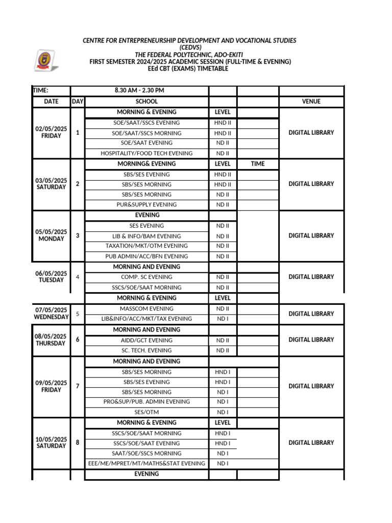 Polytechnic Exam Schedule 2025 | PDF | Academia | Educational Institutions