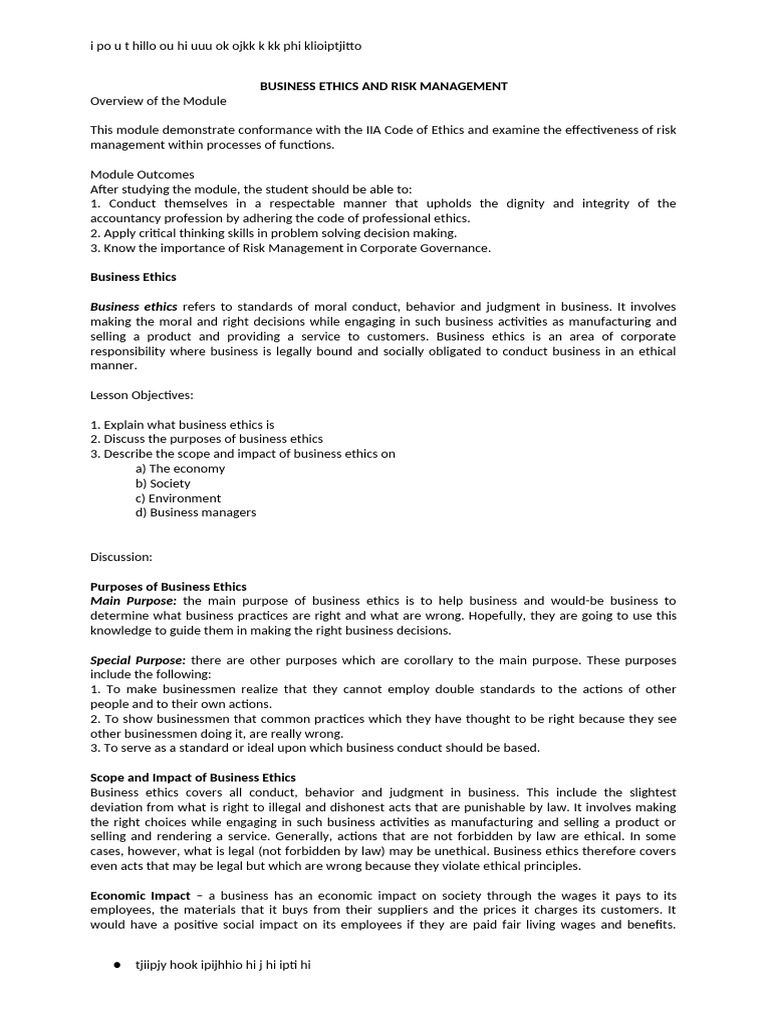 Business Ethics and Risk Management | PDF | Risk | Risk Management