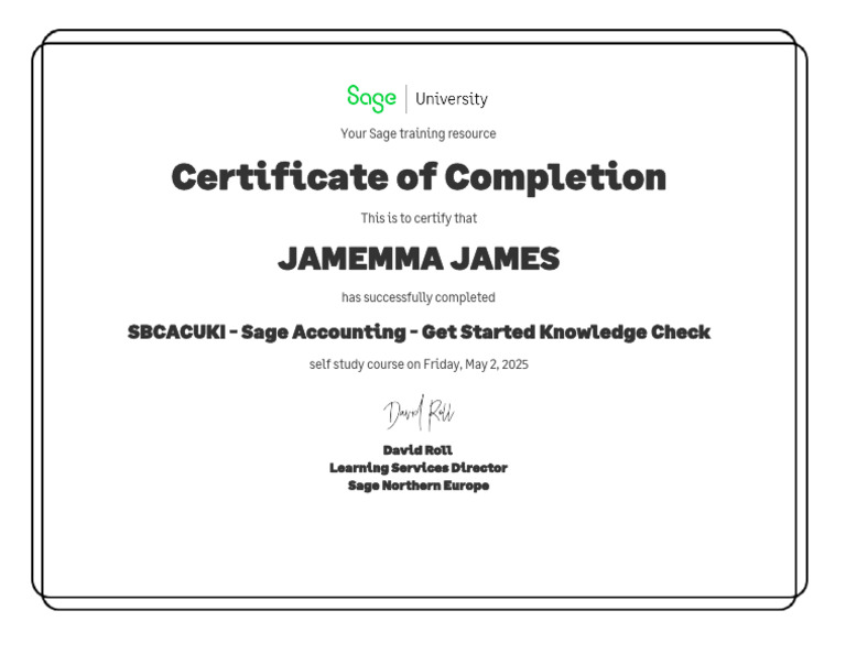 Sage Accounting Course Completion Certificate | PDF