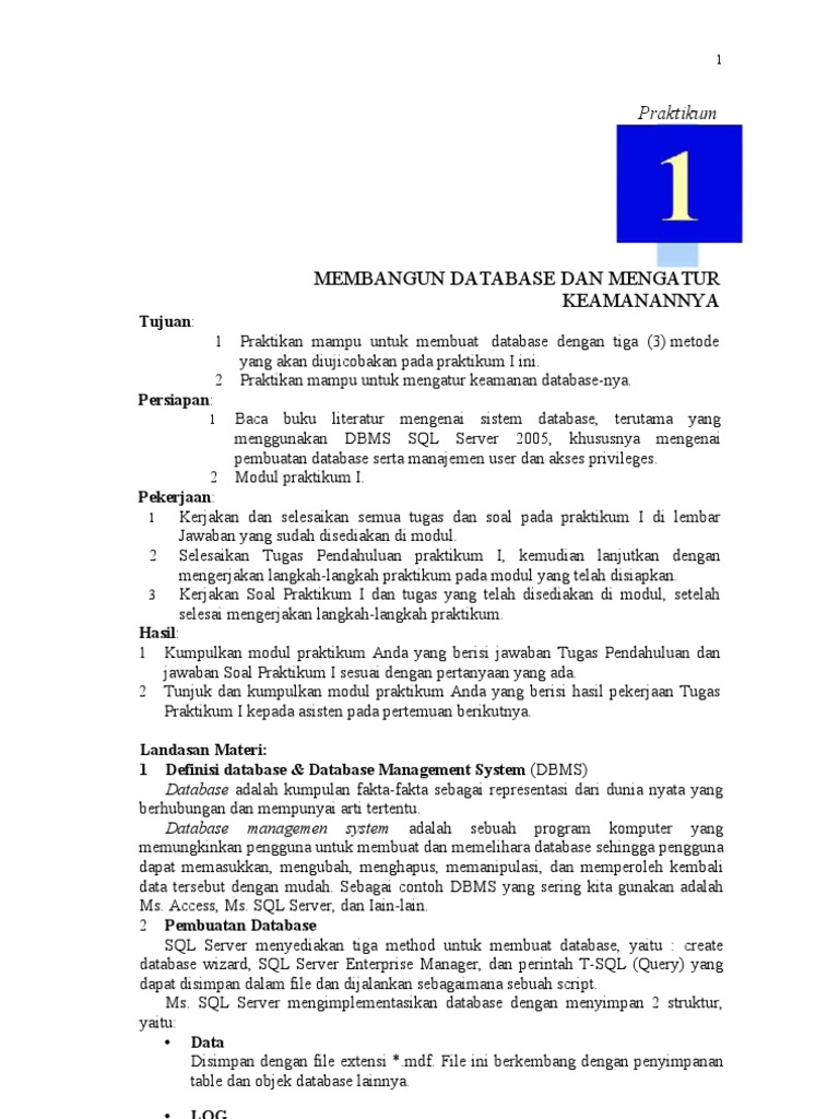Modul Praktikum-SQL SERVER 2005 | PDF