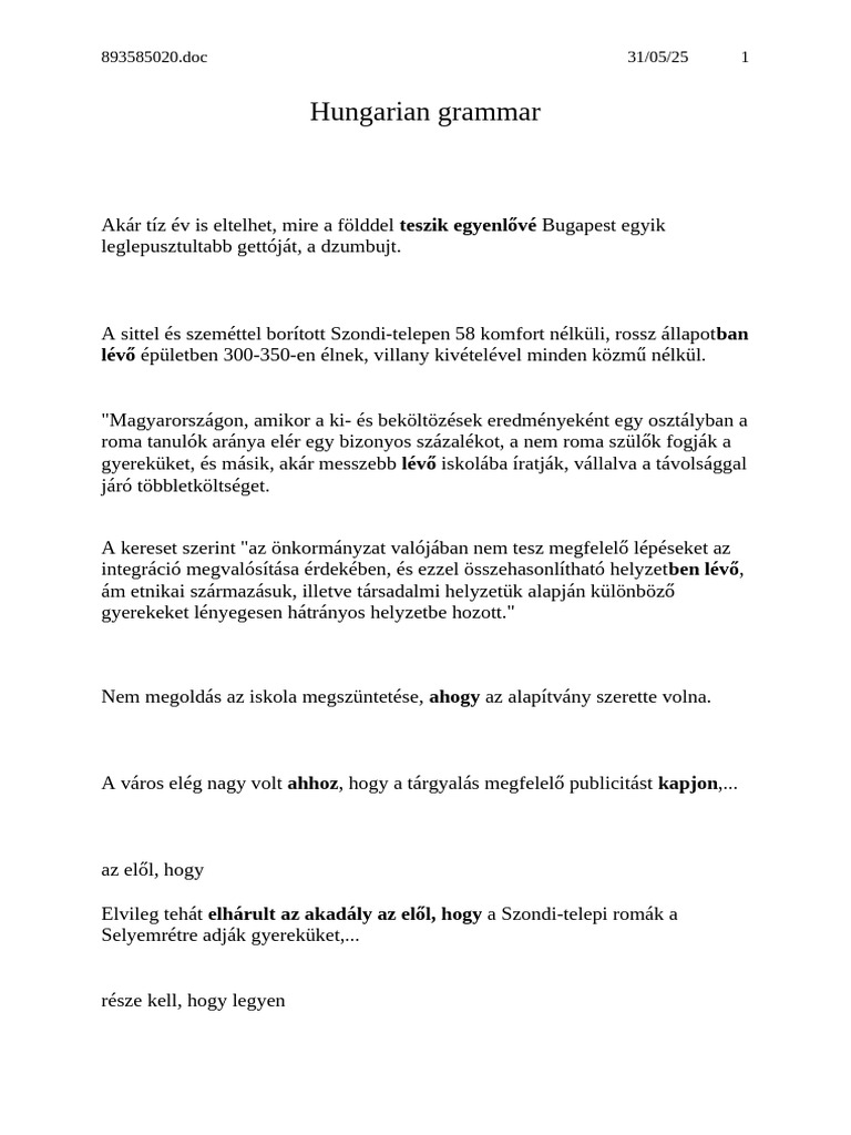 Hungarian Grammar | PDF