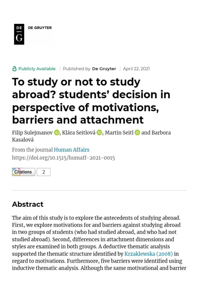 Study Abroad: Motivations and Barriers | PDF | Attachment Theory ...