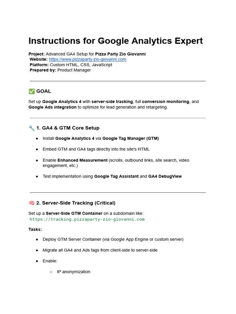GA4 Setup Checklist for Zio Giovanni | PDF | Analytics | Computing