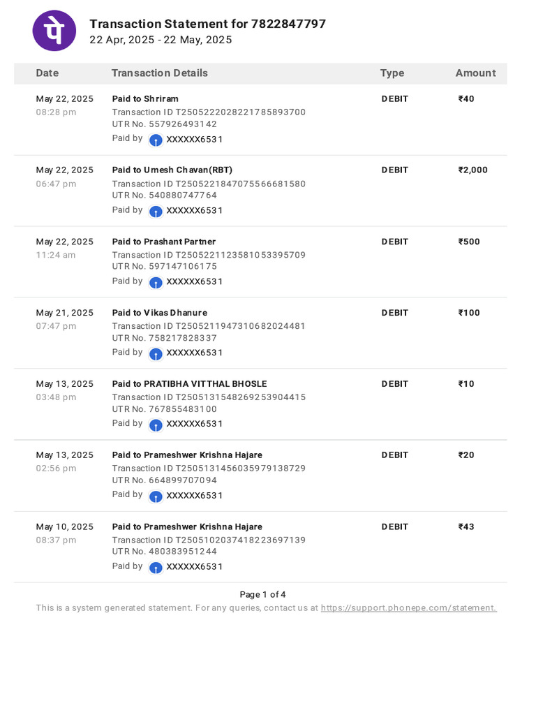 Transaction Statement Summary: April-May 2025 | PDF