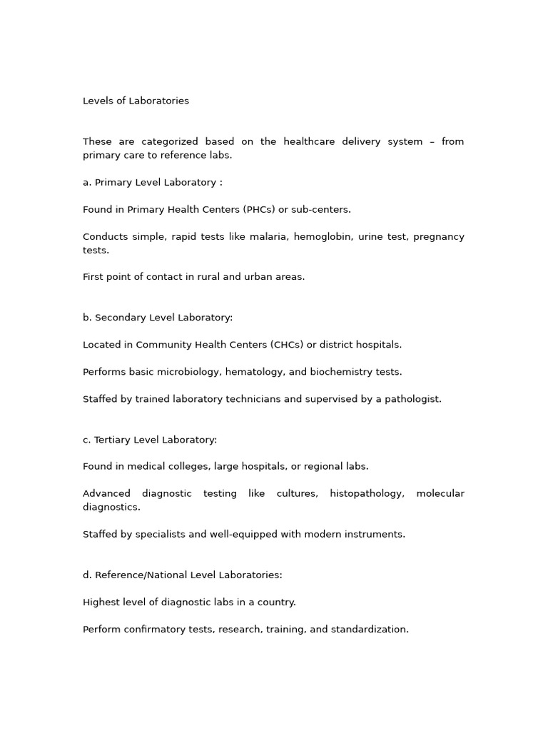 Levels of Laboratory | PDF
