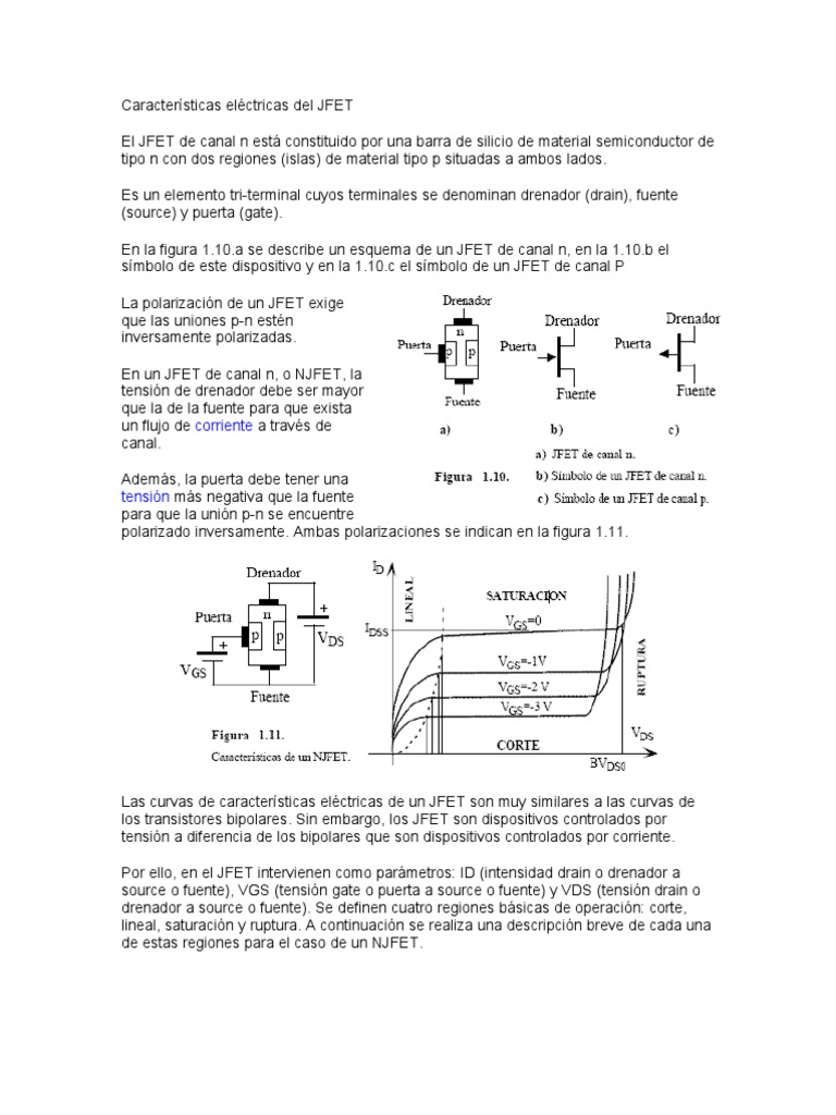 Características Eléctricas Del JFET PDF Transistor Amplificador