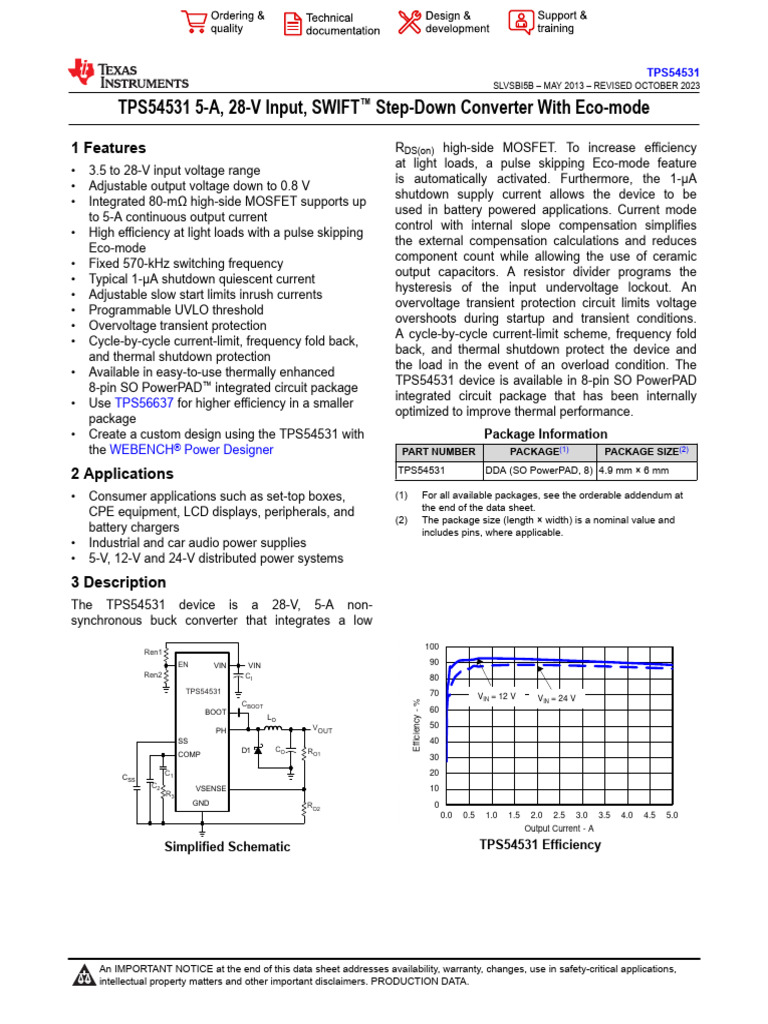 TPS54531 5A Step-Down Converter Overview | PDF | Electrostatic ...