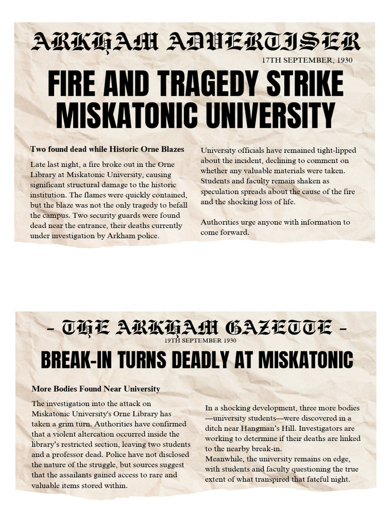 Miskatonic University Tragedies Unfold | PDF