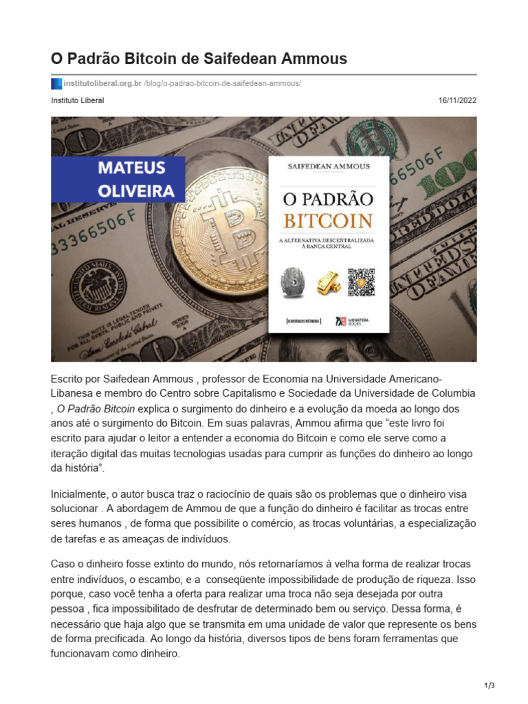 O Padrão Bitcoin de Saifedean Ammous | PDF | Dinheiro | Bitcoin