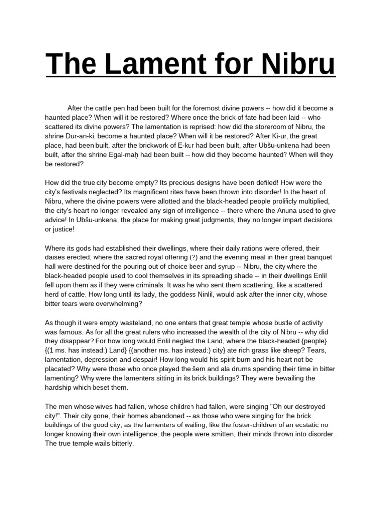 Laments For Nibru, Unug, Eridug Sumerian | PDF
