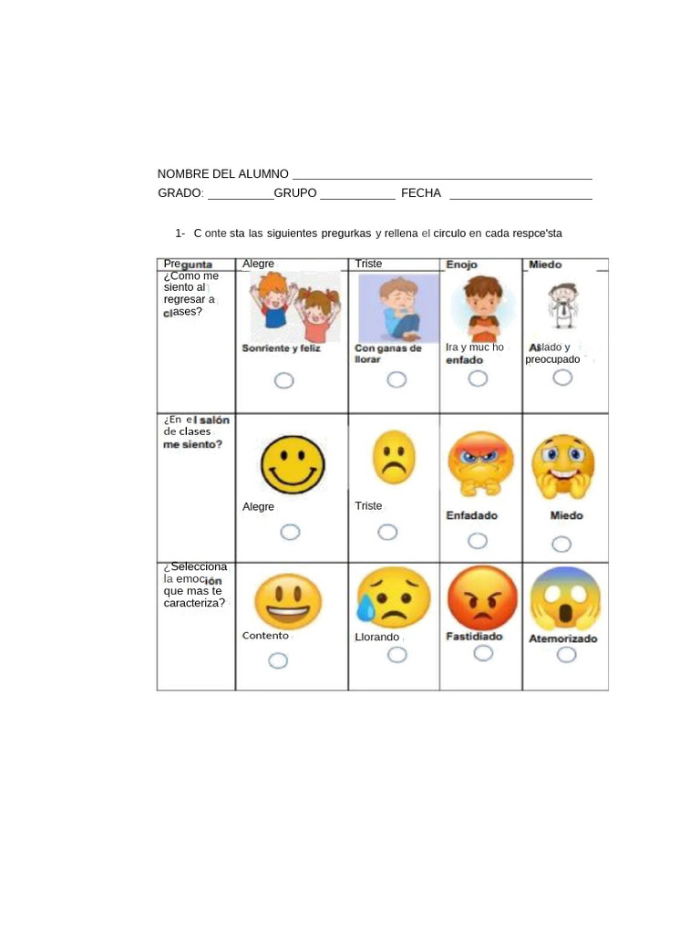 Test de emociones para niños | PDF