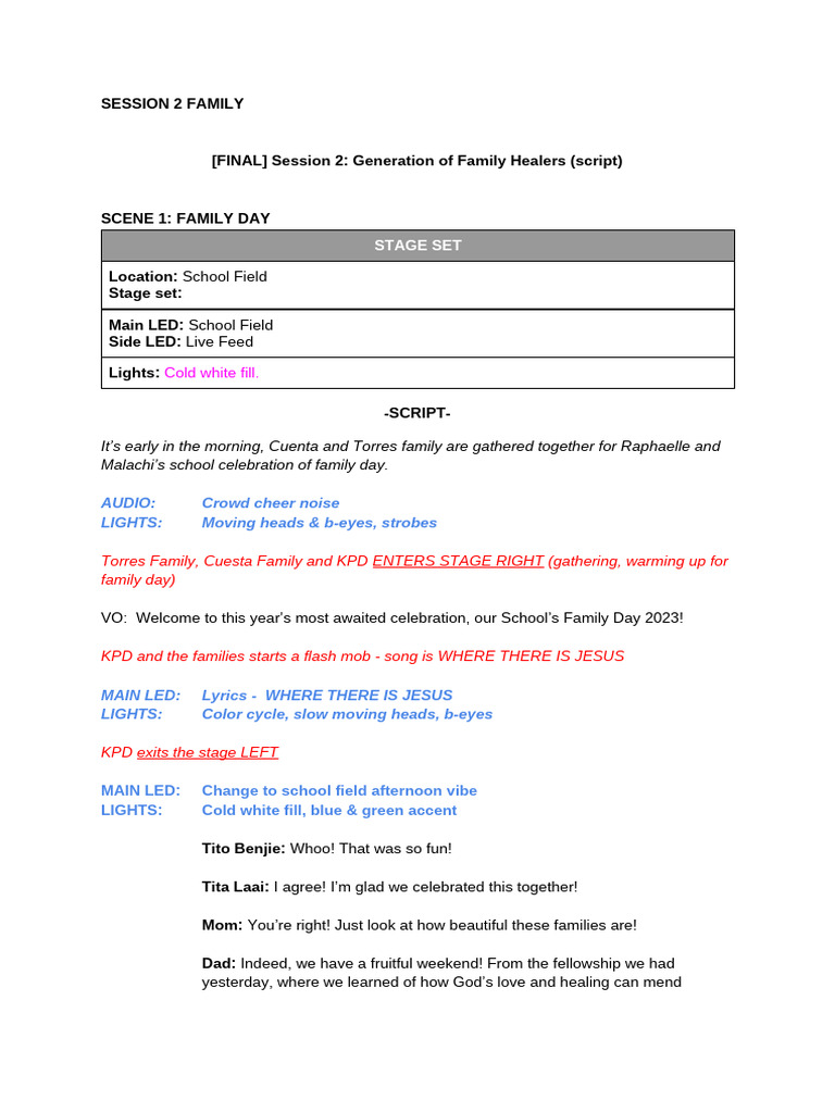 Family Day Celebration Script 2023 | PDF | Faith Healing