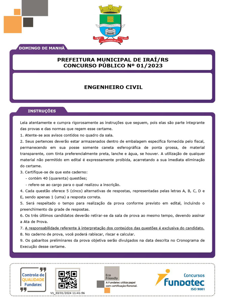 Instruções para Concurso de Engenheiro Civil | PDF | Consórcio | Fiação ...