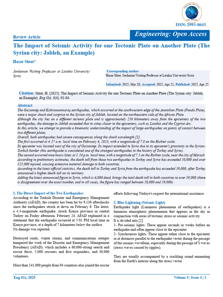 The Impact of Seismic Activity For One Tectonic Plate On Another Plate ...