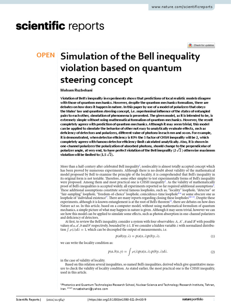 Quantum Steering and Bell Inequality Simulation | PDF | Quantum ...