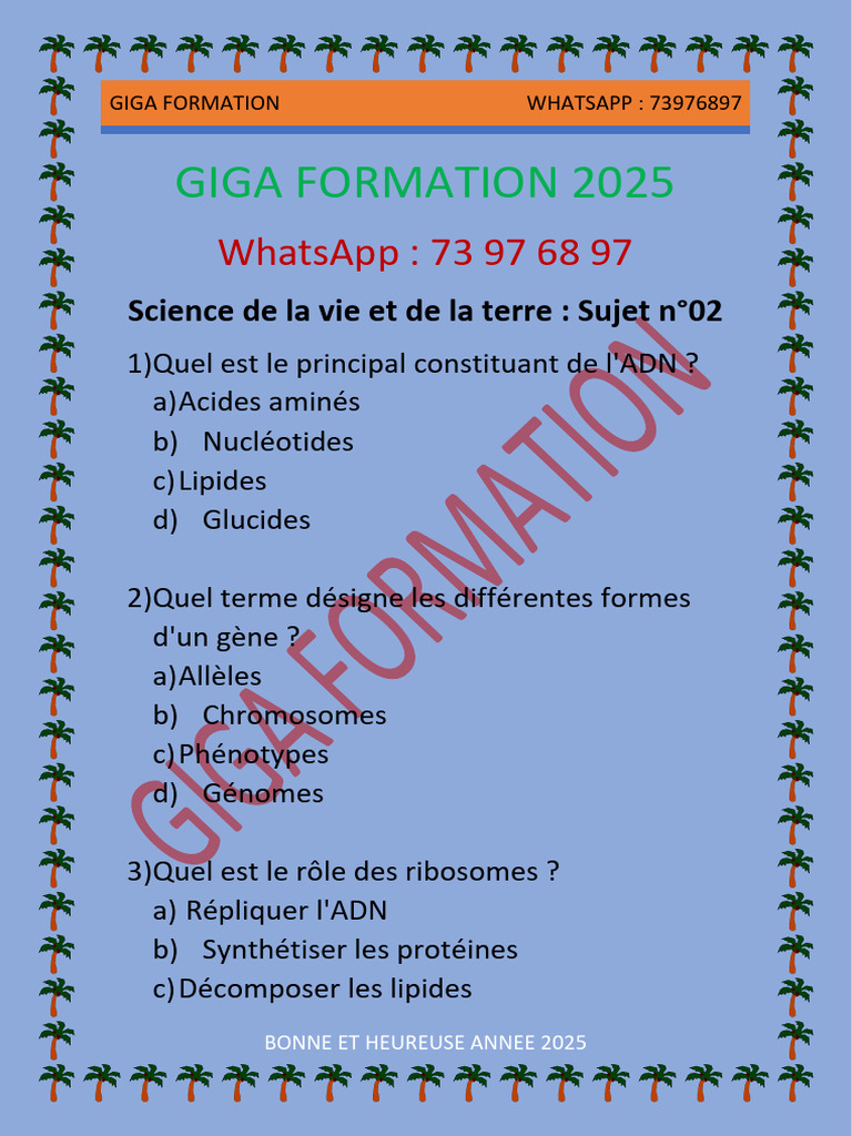 Questions de biologie pour Giga Formation | PDF | Photosynthèse ...