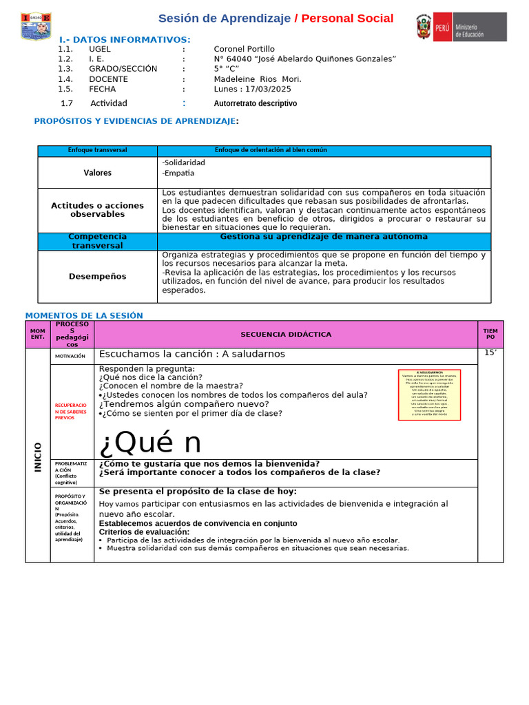 Sesion de Personal Social Miercoels 04-04-25 | PDF | Aprendizaje ...