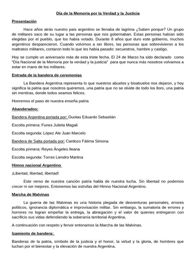 Día de La Memoria Por La Verdad y La Justicia | PDF