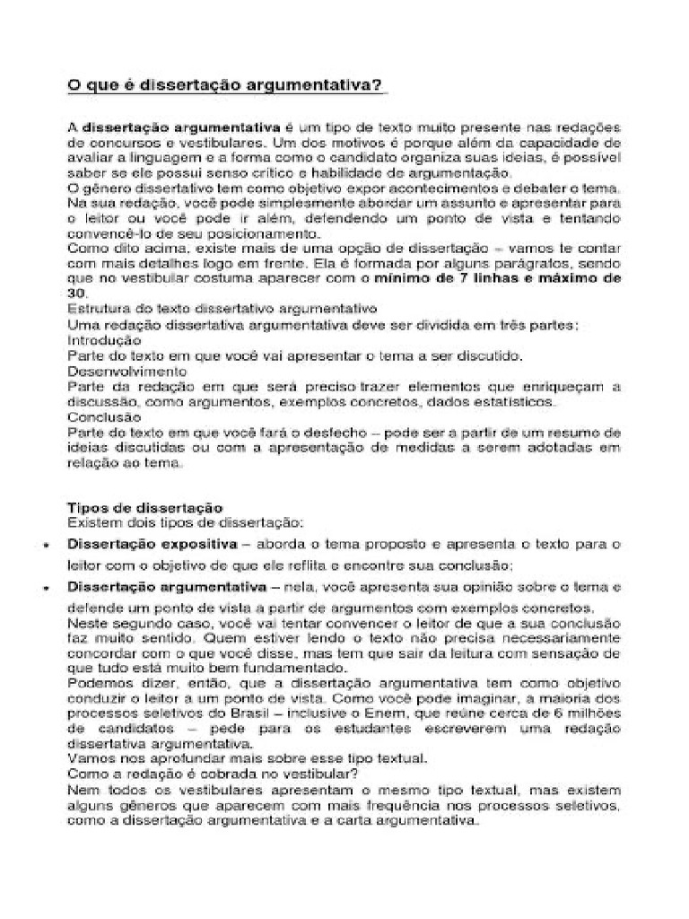 O Que É e Como Fazer Dissertação Argumentativa | PDF