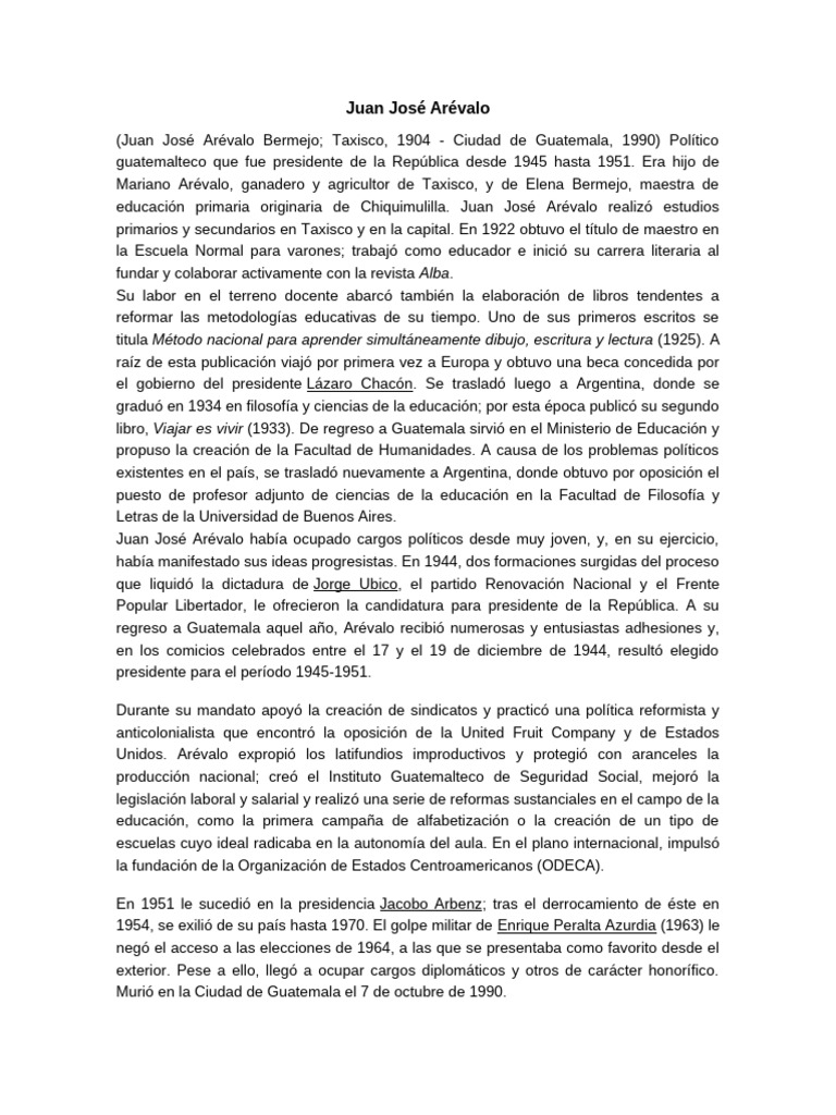 Juan José Arévalo: Presidente y Reformista | PDF | Guatemala