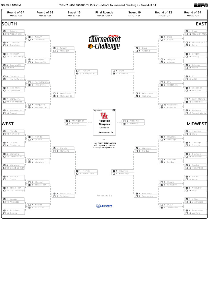 ESPN Men's Tournament Challenge - Brackets | PDF | Ncaa Division I Fbs ...
