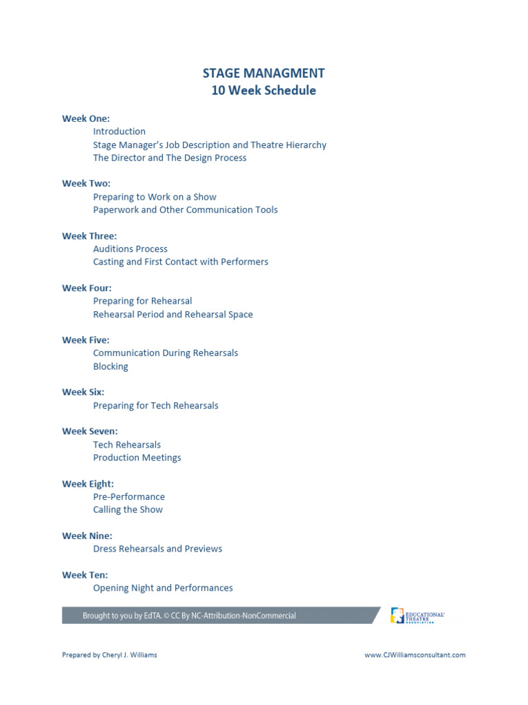 Teaching Student Stage Management - A 10 Week Curriculum Map | PDF
