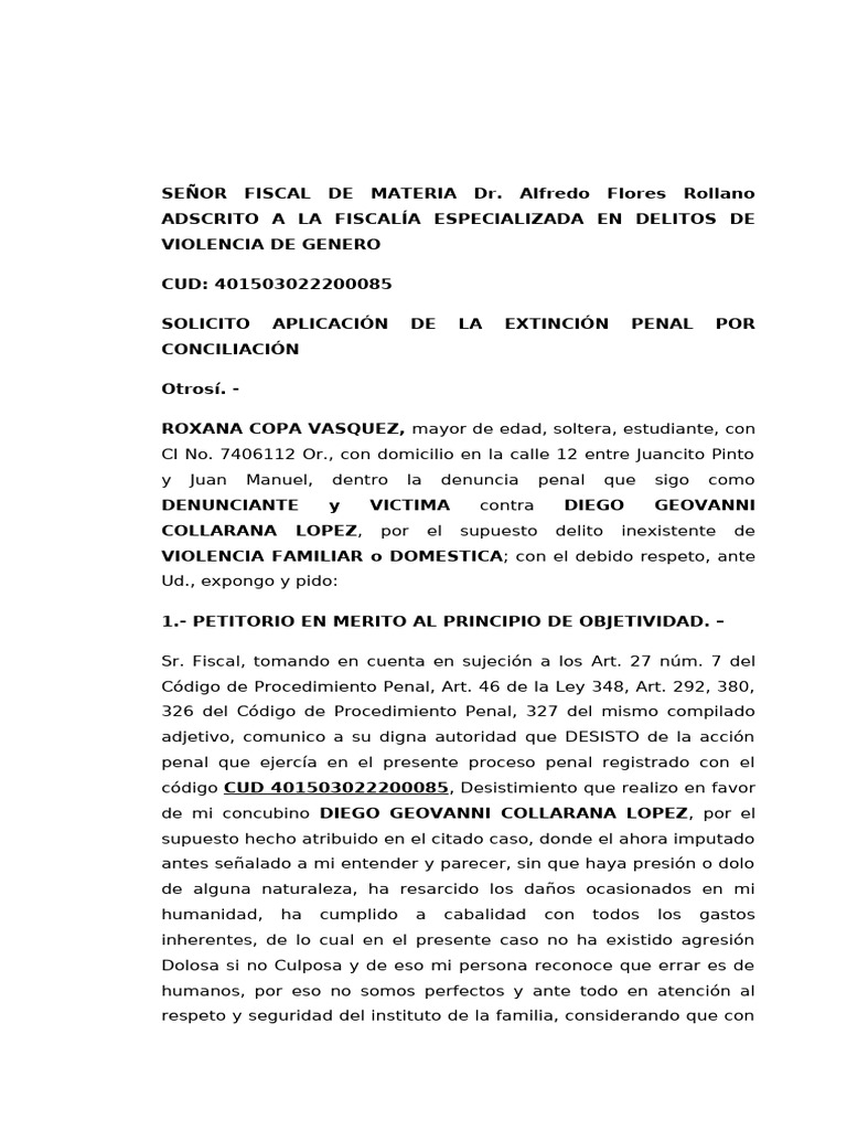 Desistimiento de Accion Penal Roxana | PDF | Crímenes | Crimen y violencia