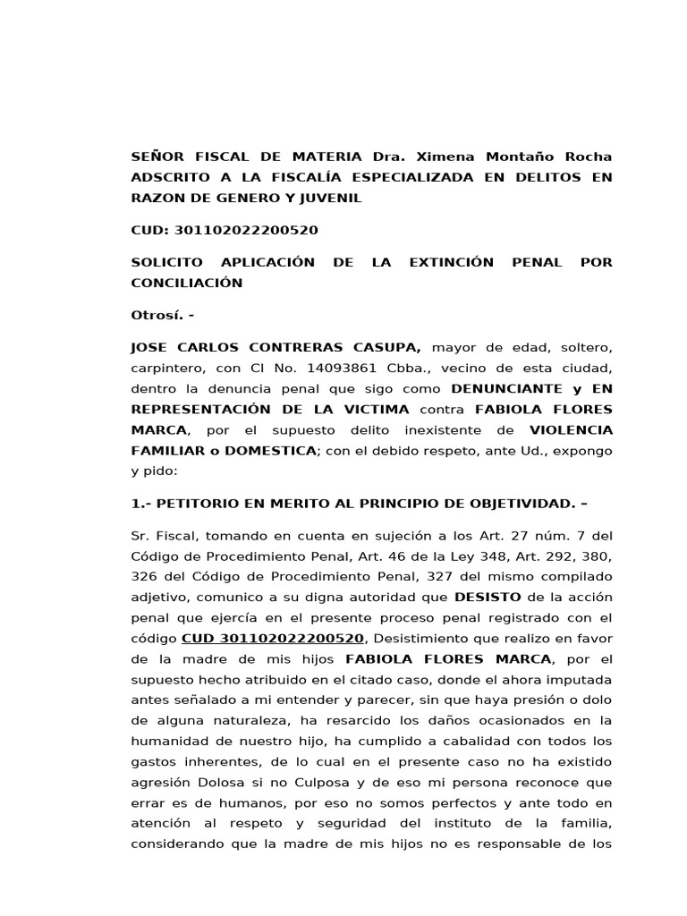 Solicitud de Extinción Penal por Conciliación | PDF | Justicia | Crimen ...