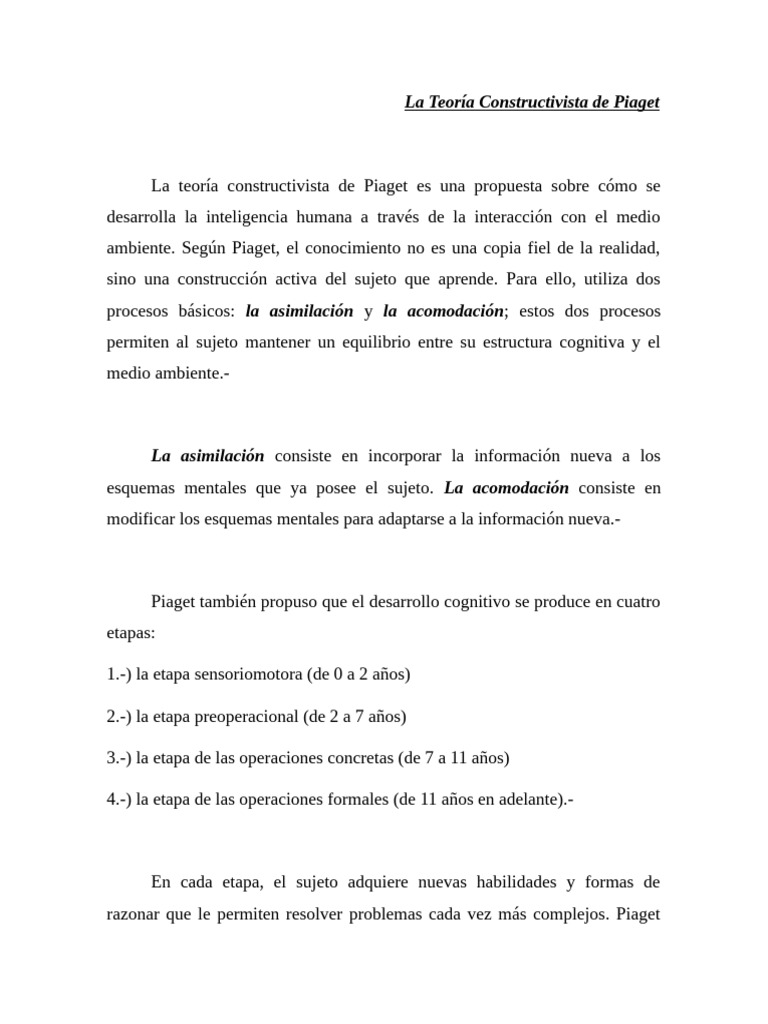 Teoría Constructivista de Piaget | PDF