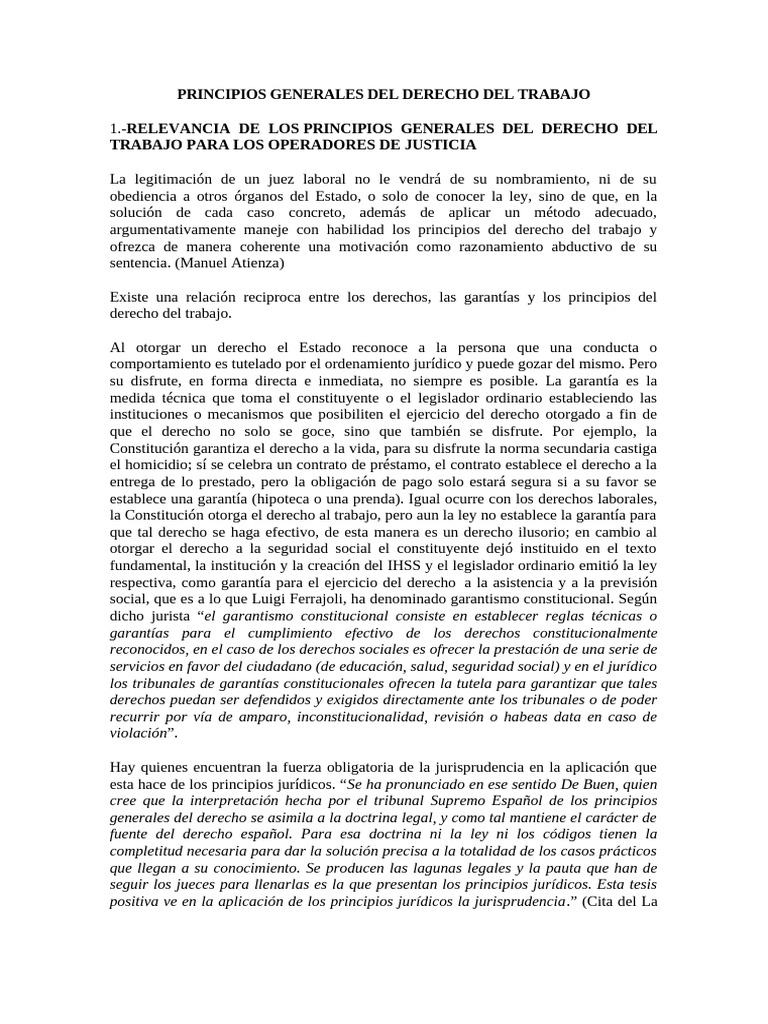 Principios del Derecho Laboral | PDF | Derecho laboral | Caso de ley