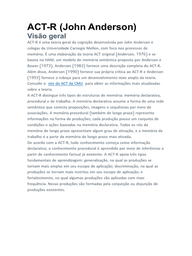 ACT Anderson | PDF | Memória | Conhecimento